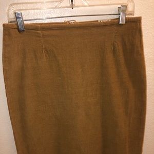 Mid length skirt, tan, one slit on the side
